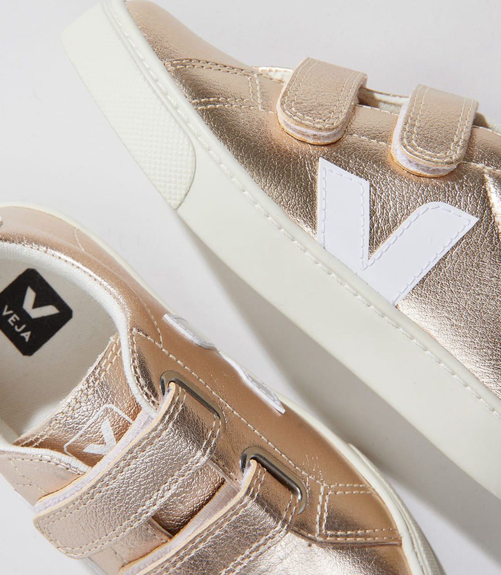 Veja Trainers Kids Gold/White - Esplar Velcro Chromefree Leather - CULM-78236